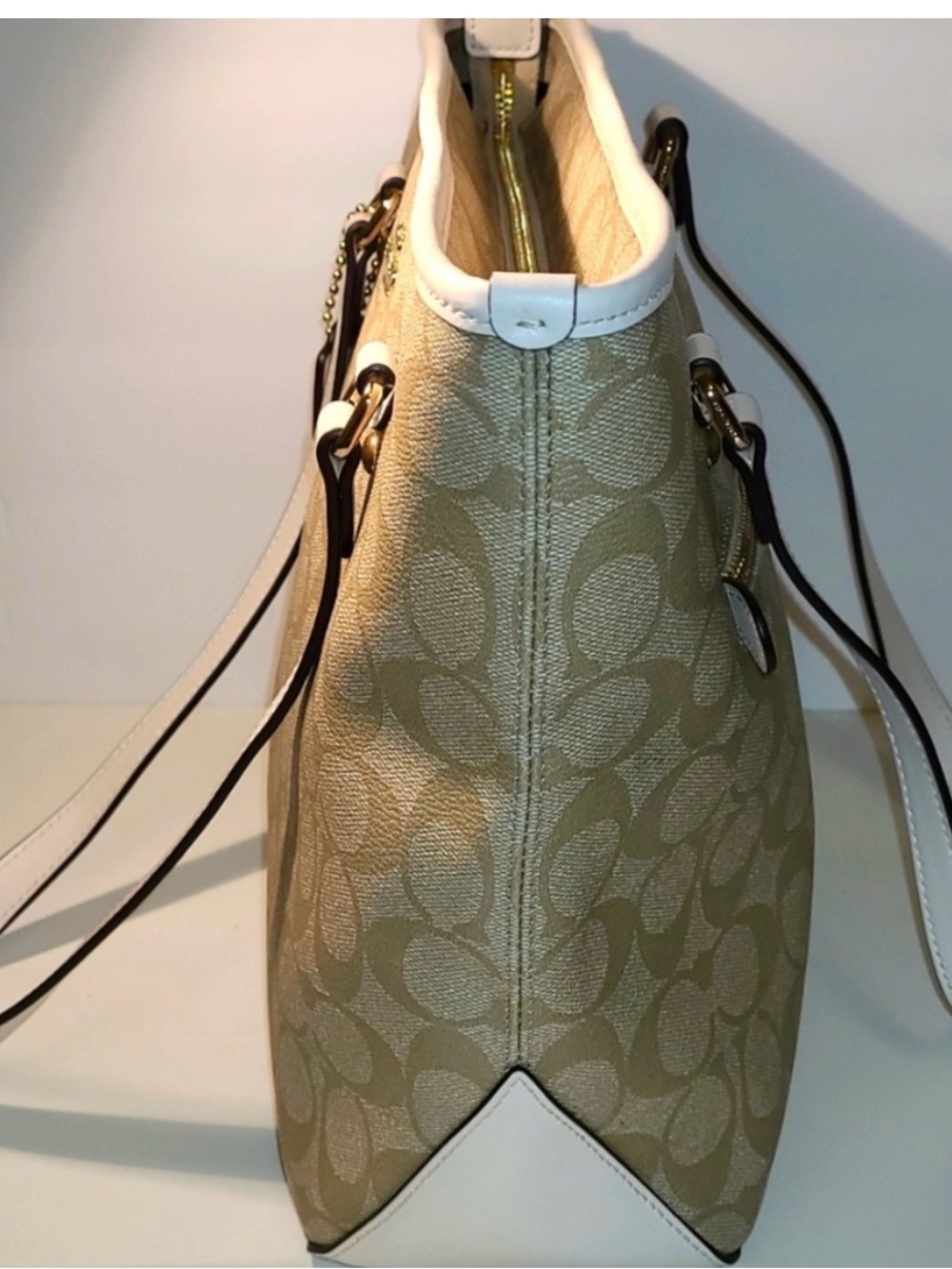 Coach Beige Signature Canvas Tote with Chalk Straps - Picture 5 of 9